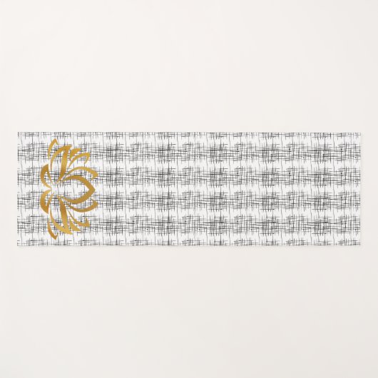 Gouden Lotus Silhouet op Zwart & Wit Patroon Yogamat (Voorkant (horizontaal))