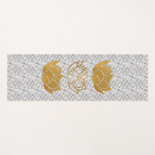 Gouden Lotus Silhouetten op Zwart & Wit Patroon Yogamat (Voorkant (horizontaal))