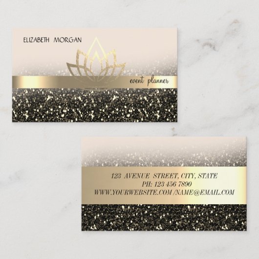 Gouden Lotus Streep Zwart Sequins Visitekaartje (Voorkant / Achterkant)