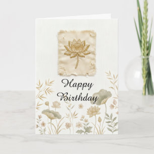 Gouden Lotus Wildflower Verjaardagskaart Crème Kaart