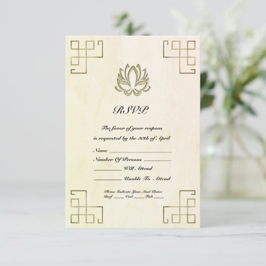 Gouden Lotus Yoga RSVP Kaartje (Staand voorkant)