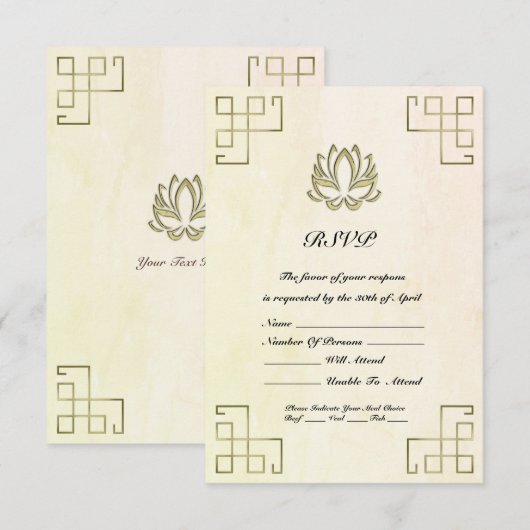 Gouden Lotus Yoga RSVP Kaartje (Voorkant / Achterkant)