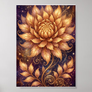 Gouden Lotusbloem Artistieke Mandala Bloemrijke Fl Poster