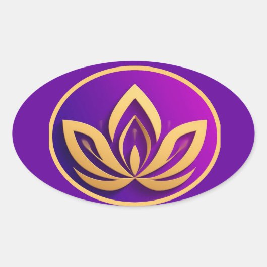 🪷 Gouden Lotusembleem Paarse Gradiënt Luxe Symboo Ovale Sticker (Voorkant)