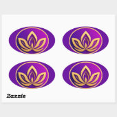 🪷 Gouden Lotusembleem Paarse Gradiënt Luxe Symboo Ovale Sticker (Vel)