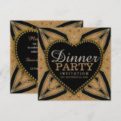 Gouden Love Art Deco dinerfeest uitnodigingen (Voorkant / Achterkant)
