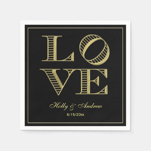 Gouden LOVE Grafische Text Papieren Servetten DIY  (Voorkant)