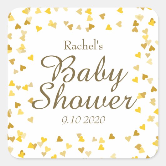 Gouden Love Hearts Baby Shower / Strooi / Koppels Vierkante Sticker (Voorkant)