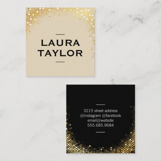Gouden Lovertje Beige Zwart Vierkante Visitekaartje (Voorkant / Achterkant)