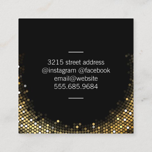 Gouden Lovertje Beige Zwart Vierkante Visitekaartje (Achterkant)