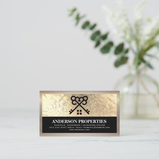 Gouden Lovertje | Sleutels en Home Logo | Vastgoed Visitekaartje (Staand voorkant)