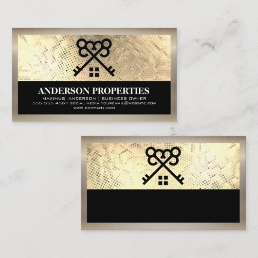 Gouden Lovertje | Sleutels en Home Logo | Vastgoed Visitekaartje (Voorkant / Achterkant)