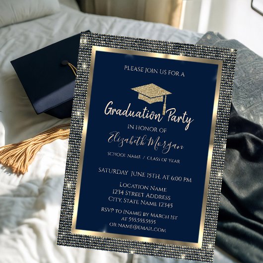 Gouden Lovertjes Afstudeerhoed Navy Blauwe Afstud Kaart