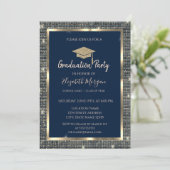 Gouden Lovertjes Afstudeerhoed Navy Blauwe Afstud Kaart (Staand voorkant)