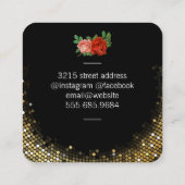 Gouden Lovertjes Bloempatroon en Rozen Vierkante Visitekaartje (Achterkant)