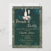 Gouden Lovertjes Groene Brunch & Mousserende Bruid Kaart (Voorkant)