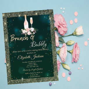 Gouden Lovertjes Groene Brunch & Mousserende Bruid Kaart