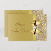 Gouden Lovertjes, Strik & Diamant Save the Date Tr (Voorkant / Achterkant)