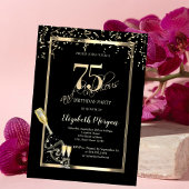 Gouden Lovertjes, Wijn Glas Fles 75ste Verjaardag Kaart