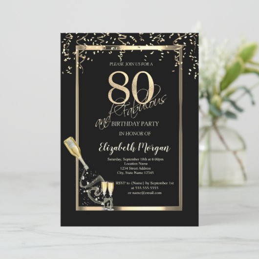 Gouden lovertjes, wijn glas fles 80ste verjaardag  kaart (Staand voorkant)