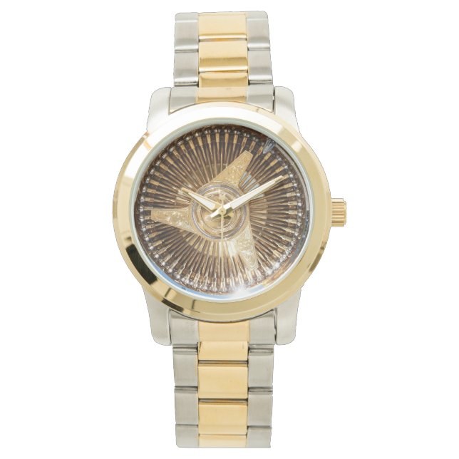 Gouden Lowrider draad wielen horloge (Voorkant)