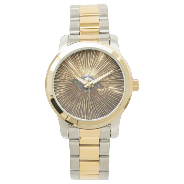 Gouden Lowrider Spokes Wire Wheels Watch Horloge (Voorkant)