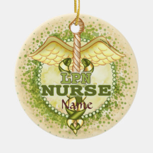 Gouden LPN-verpleegster Caduceus Keramisch Ornament
