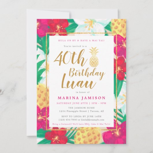 Gouden Luau-feestuitnodigingen Kaart (Voorkant)