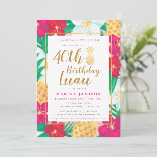 Gouden Luau-feestuitnodigingen Kaart (Staand voorkant)