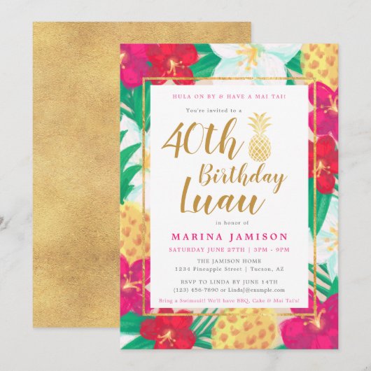 Gouden Luau-feestuitnodigingen Kaart (Voorkant / Achterkant)