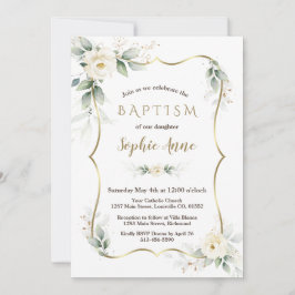 Gouden Luchtige Groene Wit Ivoor Bloem Doop Kaart