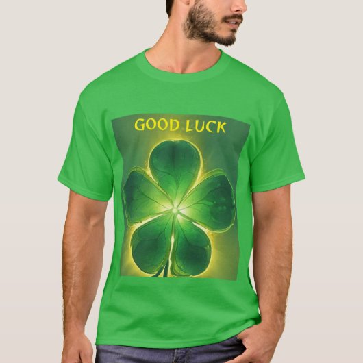 Gouden Lucky Clover Glow Good Luck T-shirt (Voorkant)