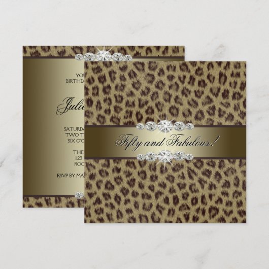 Gouden luipaard 50e verjaardagsfeest kaart (Voorkant / Achterkant)