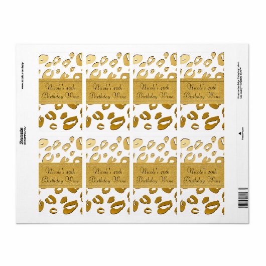 GOUDEN Luipaard ELKE KLEUR Custom Party Wijnlabel Etiket (Full Sheet)