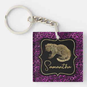 Gouden Luipaard en Paarse Luipaardprint Sleutelhanger