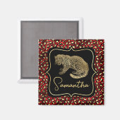 Gouden Luipaard en Rode Luipaardprint Magneet (Voorkant / Achterkant)