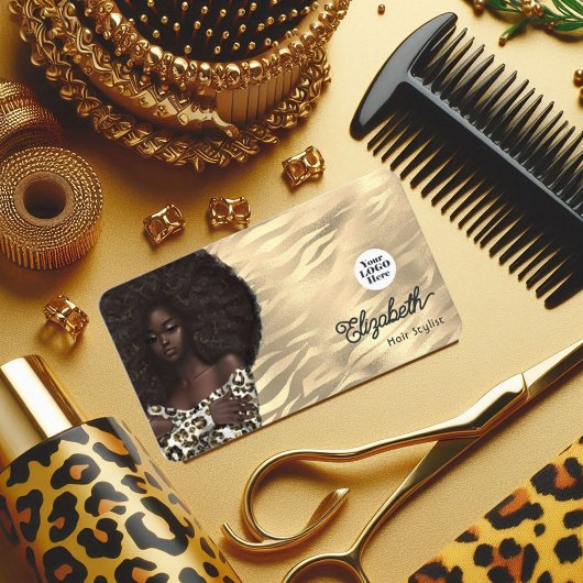 Gouden luipaard en tijger Afro-Amerikaanse kapsalo Visitekaartje