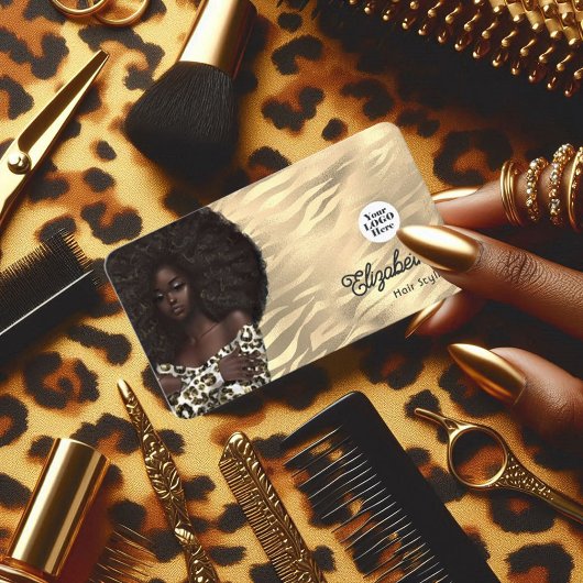 Gouden luipaard en tijger Afro-Amerikaanse kapsalo Visitekaartje