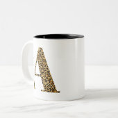 Gouden luipaard Glam Monogram A Tweekleurige Koffiemok (Voorkant links)