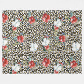 Gouden Luipaard Print Bloemen Fleece Deken (Voorkant (Horizontaal))