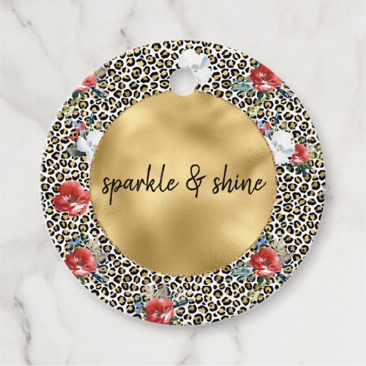 Gouden Luipaard Print Floral gepersonaliseerde off Bedankjes Labels (Voorkant)