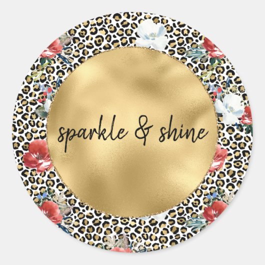 Gouden Luipaard Print Floral gepersonaliseerde off Ronde Sticker (Voorkant)