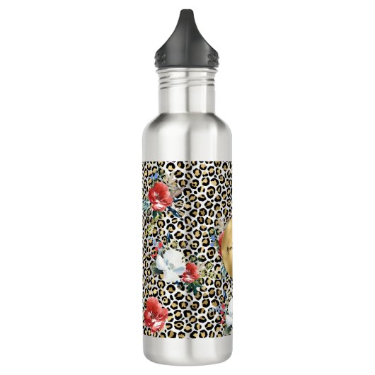 Gouden Luipaard Print Floral gepersonaliseerde off Waterfles (Links)