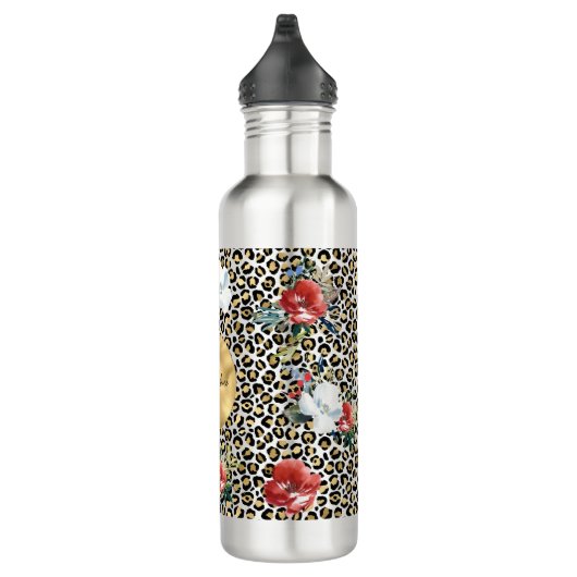 Gouden Luipaard Print Floral gepersonaliseerde off Waterfles (Rechts)