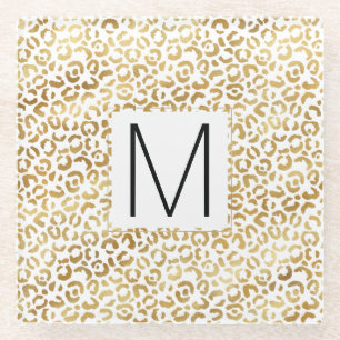 Gouden Luipaard Print Monogram Glazen Onderzetter