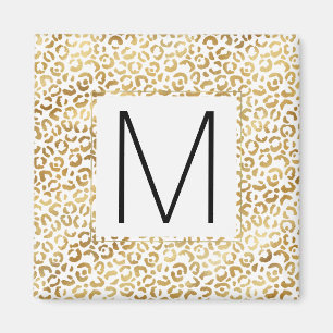 Gouden Luipaard Print Monogram Magneet