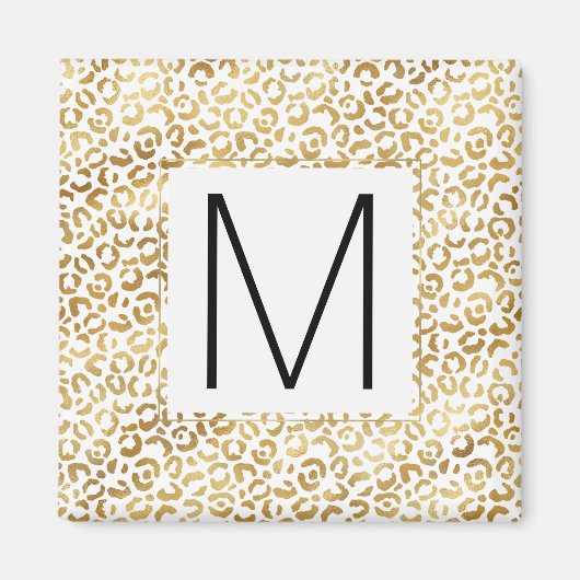 Gouden Luipaard Print Monogram Magneet (Voorkant)