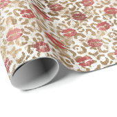 Gouden luipaard print rode lippen cadeaupapier (Rol Hoek)