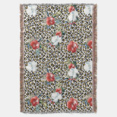 Gouden Luipaard Print Rood Wit Bloemen Deken (Voorkant Verticaal)