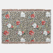 Gouden Luipaard Print Rood Wit Bloemen Deken (Voorkant)